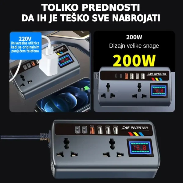 Auto inverter 12/24 V na 220 V sa USB portovima