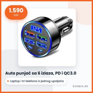 Auto punjač sa 6 izlaza, PD i QC3.0