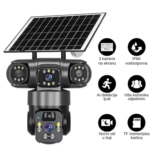 Solarna nadzorna kamera V380, tri objektiva, WiFi
